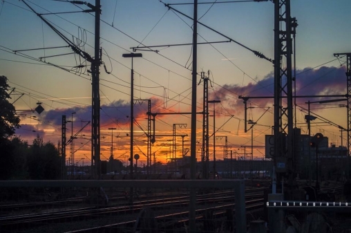 Sunset at the railway station of oldenburg