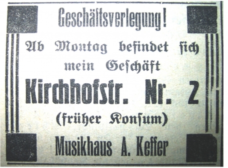 Anzeige vom Musikhaus Keffer, lange Zeit in Varel / 1931