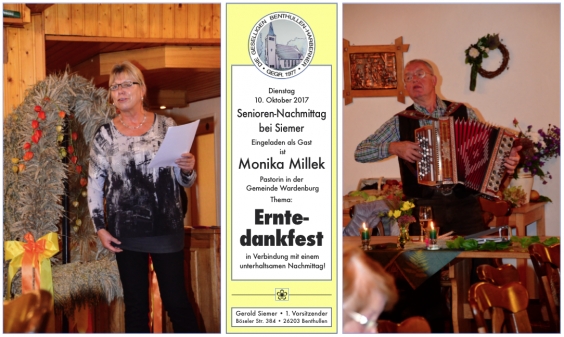 Pastorin Monika Millek sorgte für reichliche Abwechslung: Vorlesungen, Gedichte, Ratespiel und Gesang mit instrumentaler Begleitung durch Gerold Siemer.