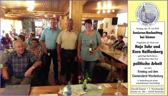 Ein Dankeschön an Hajo Suhr und Kora Heißenberg von Vorsitzenden Gerold Siemer (Mitte) für ihren Vortrag bei dem Senioren-Club 
