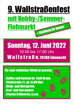 9. Wallstraßenfest mit Hobby- und Sommerflohmarkt am 12.06.2022