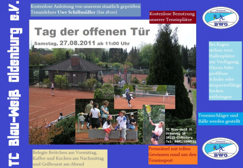 Gratis-Tennis am Samstag, den 27.8.2011 ab 11.00